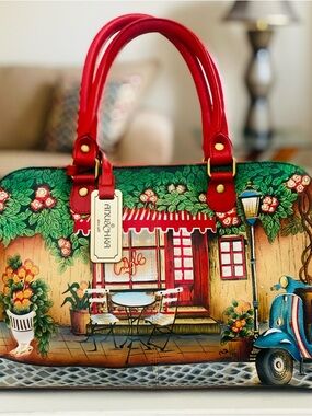 Anuschka Red and Green Painted Cafe Dome Satchel